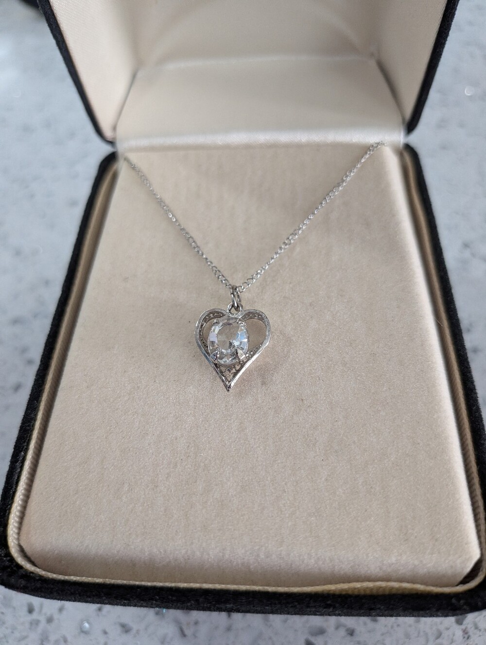 12K GP Heart Pendant Necklace with Clear Crystal